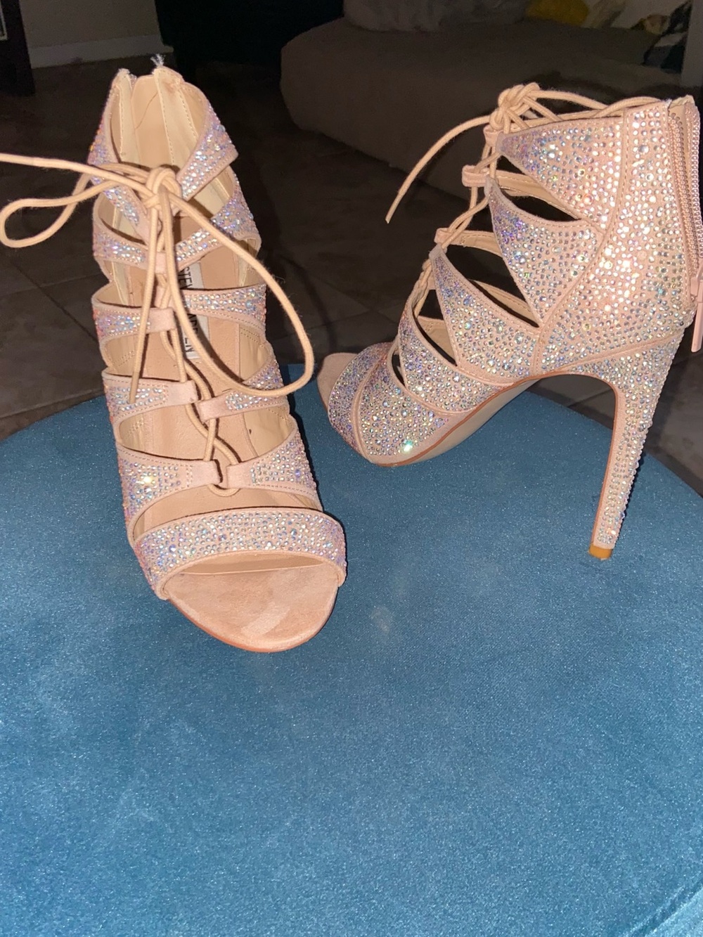 Steve Madden Blush Rhinestone Lace-Up Stiletto Sandals